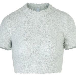 Skims cozy knit cropped t-shirt (aqua)